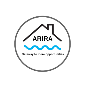 Arira logo — a house outline above three waves, with the words “Gateway to more opportunities”